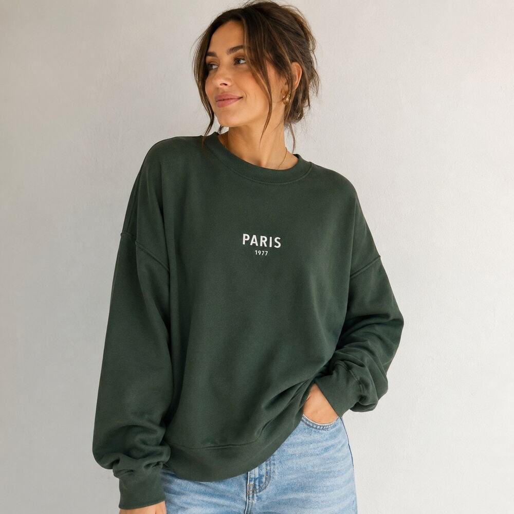 American Eagle Green Paris 1977 Graphic Sweatshirt Sz M